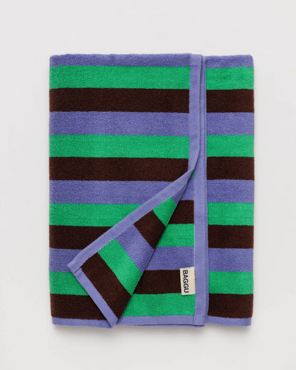 Printed Bath Towel in Mint Stripe