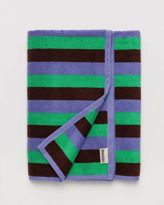 Printed Bath Towel in Mint Stripe