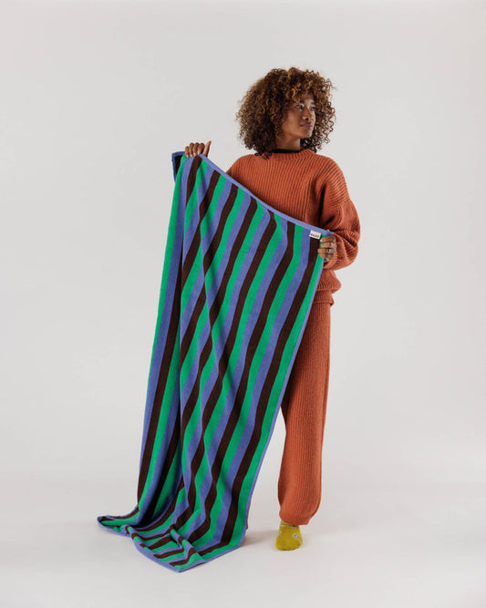 Printed Bath Towel in Mint Stripe